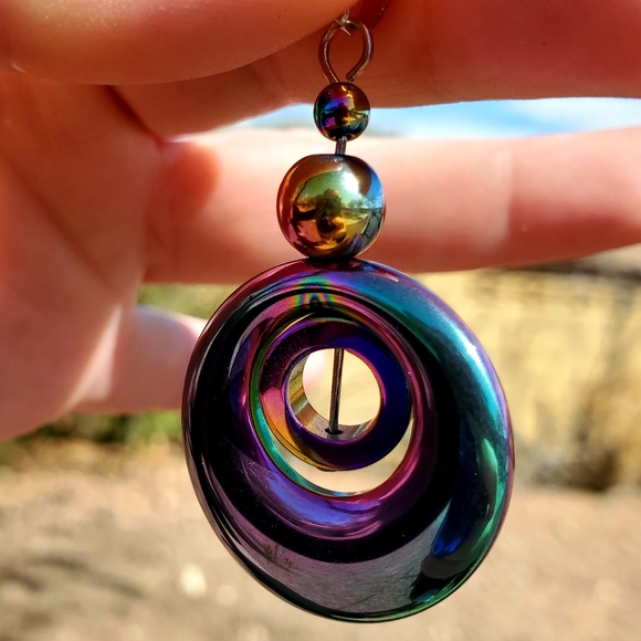 New Rainbow Hematite Round Pendant. - Picture 7 of 11